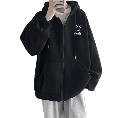 颖膝加绒加厚拉链外套男款秋冬季