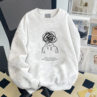 颖膝重磅扎染圆领卫衣男秋冬季