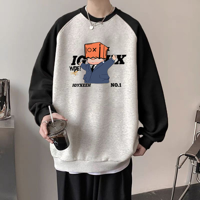 颖膝插肩撞色卫衣男春秋2024新款