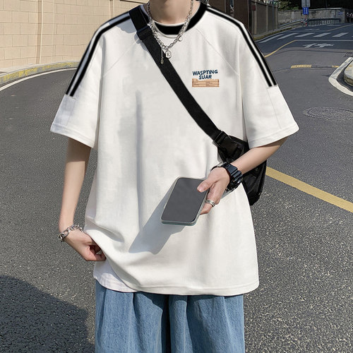 颖膝美式复古短袖T恤男夏季ins潮