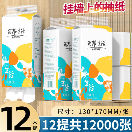 丽邦悬挂式抽纸卫生纸纸巾擦手纸厕纸批发大包整箱平板挂墙纸巾pd