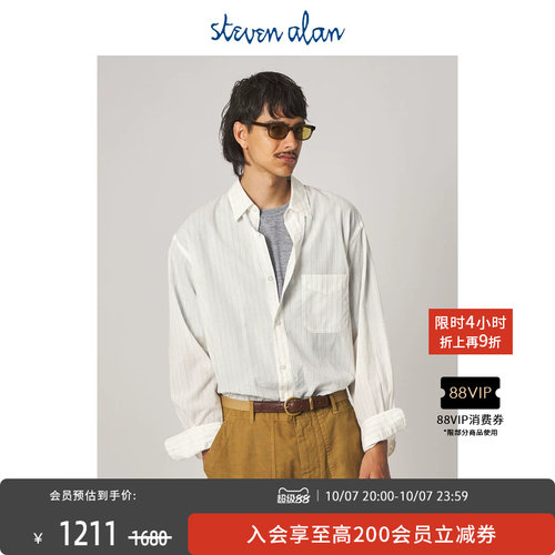 steven alan  春夏男装商务细条纹宽松翻领衬衫