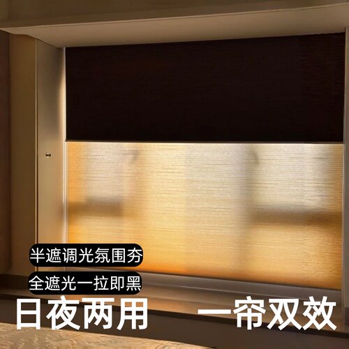 全遮光日夜蜂巢帘电动双生双排