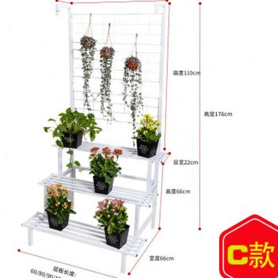 新阳台植物架多层阶梯落地式花架子室内花盆挂架铁艺花架网格爬品