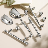 法式 锌合金衣柜门拉手现代简约镀铬亮光银色抽屉单孔橱柜实心把手