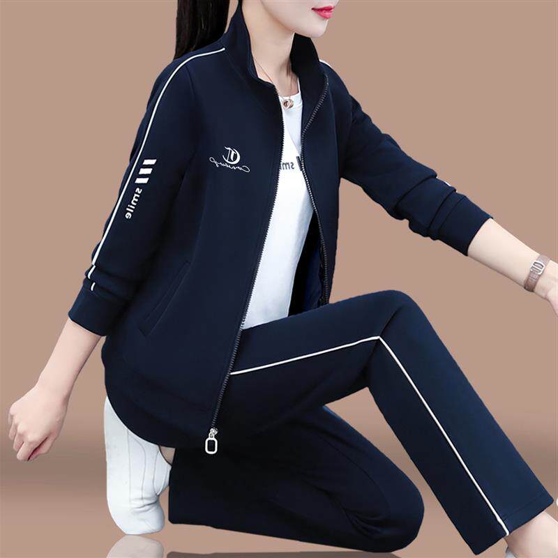 跑步休闲运动套装女款春秋季2026新款时尚妈妈立领卫衣外套三件套