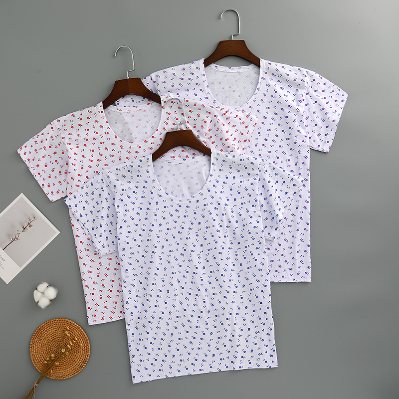 纯棉短袖背心女奶奶半袖T恤老太太宽松汗衫老年人打底衫