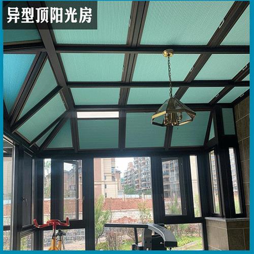 阳光房遮阳顶f帘玻璃房顶天棚蜂巢帘手动电动遮阳帘遮光隔热窗