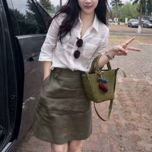 26192新大爱美依缘2026夏季时尚简约气质衬衫高腰半身裙松弛感女