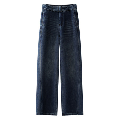 蓝色水洗牛仔直筒裤女2025秋季新款高级感宽松高腰显瘦窄版阔腿裤