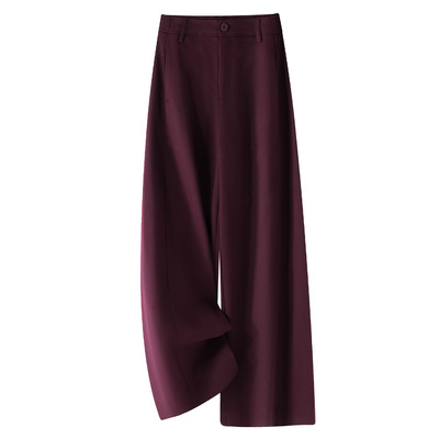 紫色窄版休闲直筒裤女2025秋季新款高腰宽松显瘦小个子阔腿九分裤