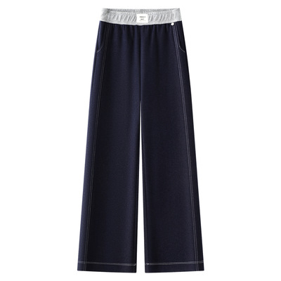 丹宁蓝牛仔直筒裤女2025秋季新款高腰宽松显瘦松紧腰拖地阔腿长裤