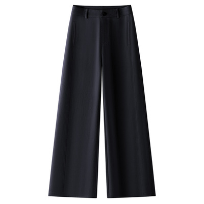 藏青色窄版休闲阔腿裤女2025秋季新款高腰宽松显瘦垂感百搭直筒裤