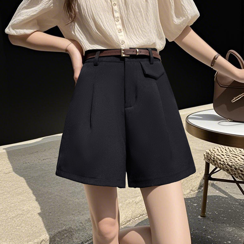 短裤女2025新款夏西装面料高腰百搭a字裤设计感显瘦休闲阔腿裤子