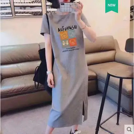 孕妇连衣裙外穿夏装韩版纯棉宽松大码洋气遮肚中长款孕妈连衣裙