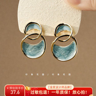 高级感复古艺术油画风新款 法式 耳环耳钉A796 七里去看海 印象花园