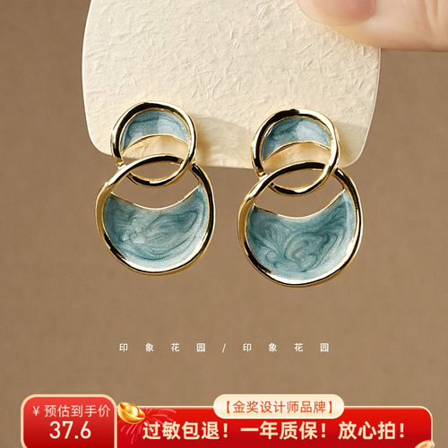 印象花园 七里去看海 法式高级感复古艺术油画风新款耳环耳钉A796