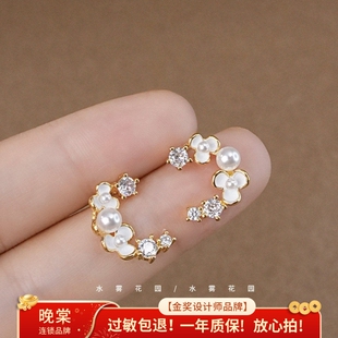 水雾花园 「棠梨煎雪」纯白茉莉花温柔气质花朵耳环浪漫耳钉A939