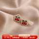 晚棠MIN红色樱桃耳钉甜美少女珍珠耳环女精 致小巧可爱耳饰A014
