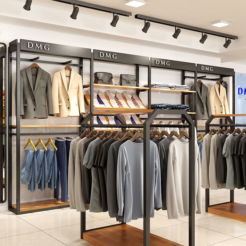 服装店展示架陈列架上墙男装店挂衣架店铺潮双层专用衣服男装货.