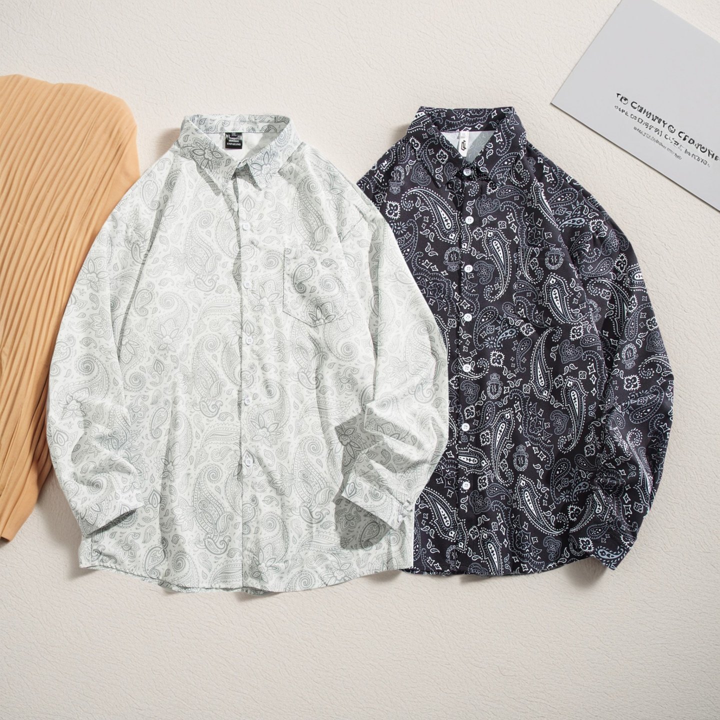 欧美复古腰果花满印长袖衬衫男潮牌宽松痞帅发型师垂坠感衬衣外套