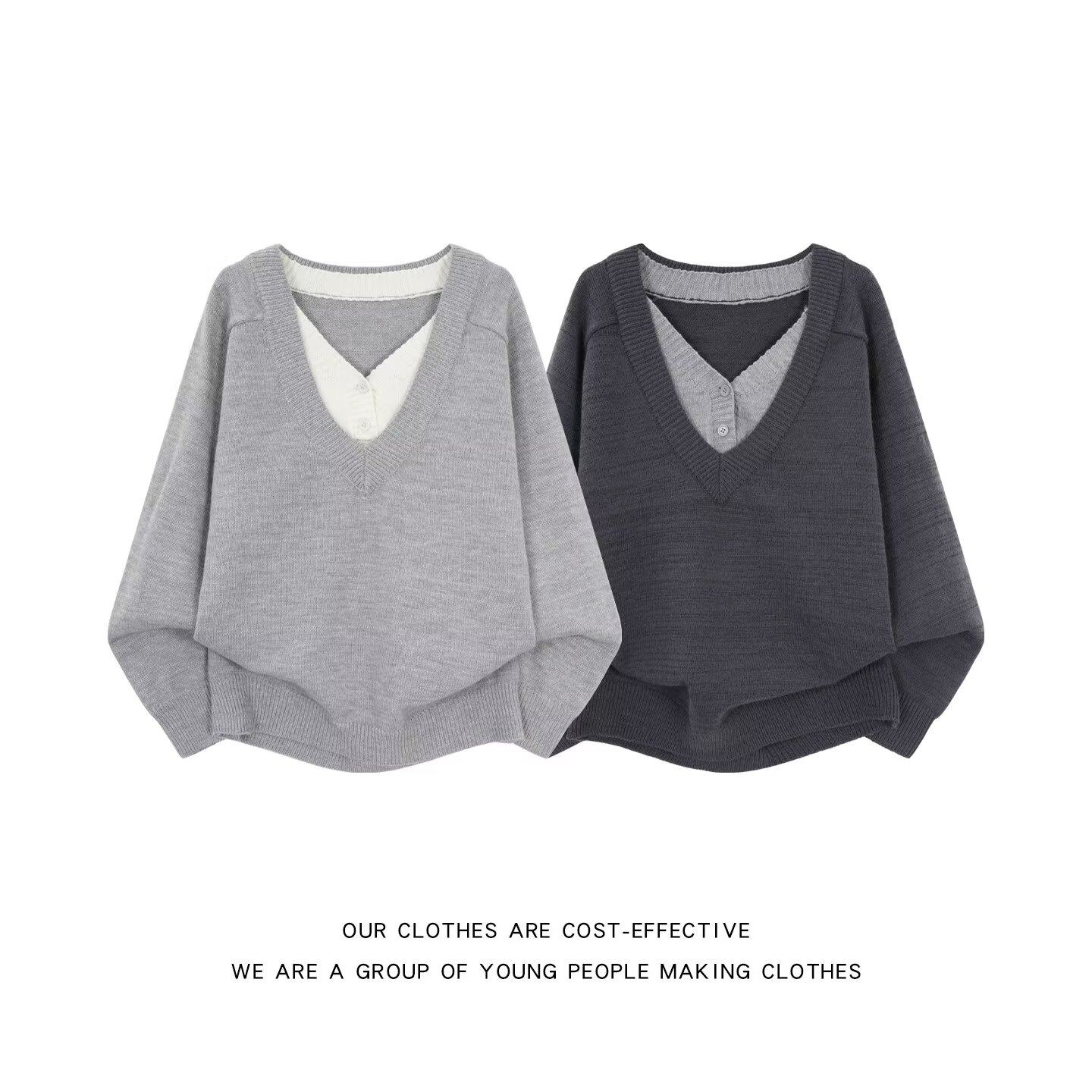 美式慵懒风老钱风V领针织衫男假两件保暖毛衣秋冬季百搭线衣潮牌,男装,针织衫/毛衣,淘宝优惠券,粉丝福利购,淘宝优惠卷