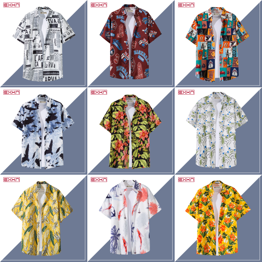 泰式海边短袖花衬衫男ins痞帅