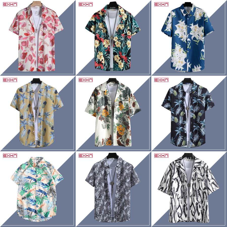 美式潮流满印短袖衬衫男潮牌大码bf夏威夷风痞帅休闲百搭花衬衣潮