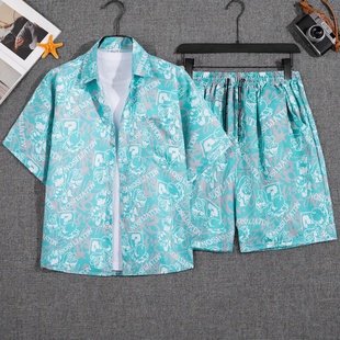 花衬衫 衬衫 短裤 男女夏威夷沙滩短袖 情侣旅游班服 套装 海边拍照泰式