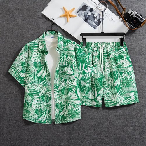 夏威夷沙滩情侣短袖短裤套装