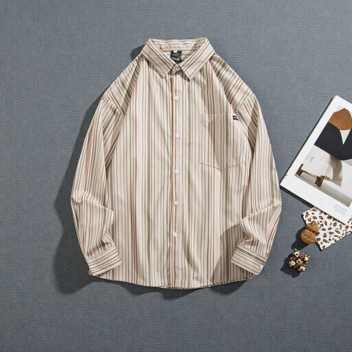 条纹复古灯芯绒衬衫外套男2025春秋季宽松潮流休闲情侣装长袖衬衣