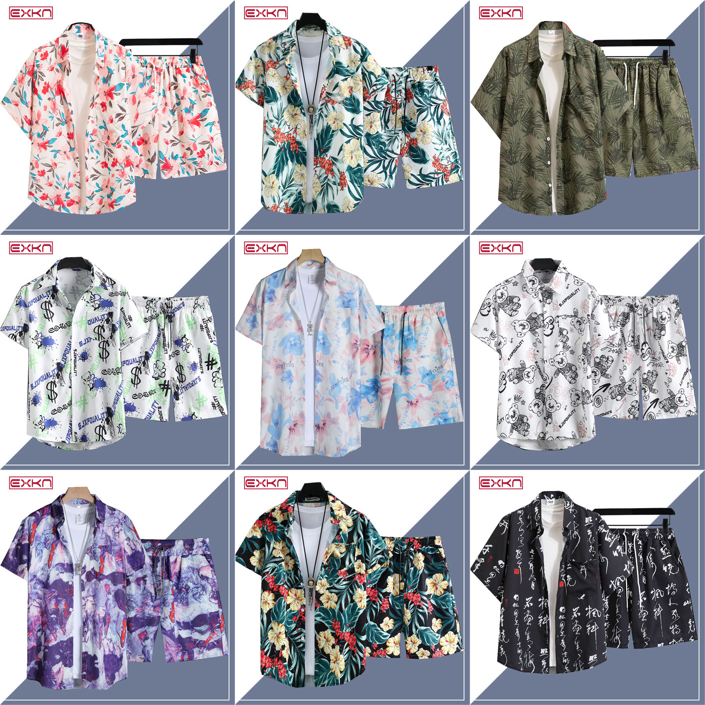 2025年夏季度假风薄款满印沙滩情侣套装男宽松短袖衬衫短裤两件套