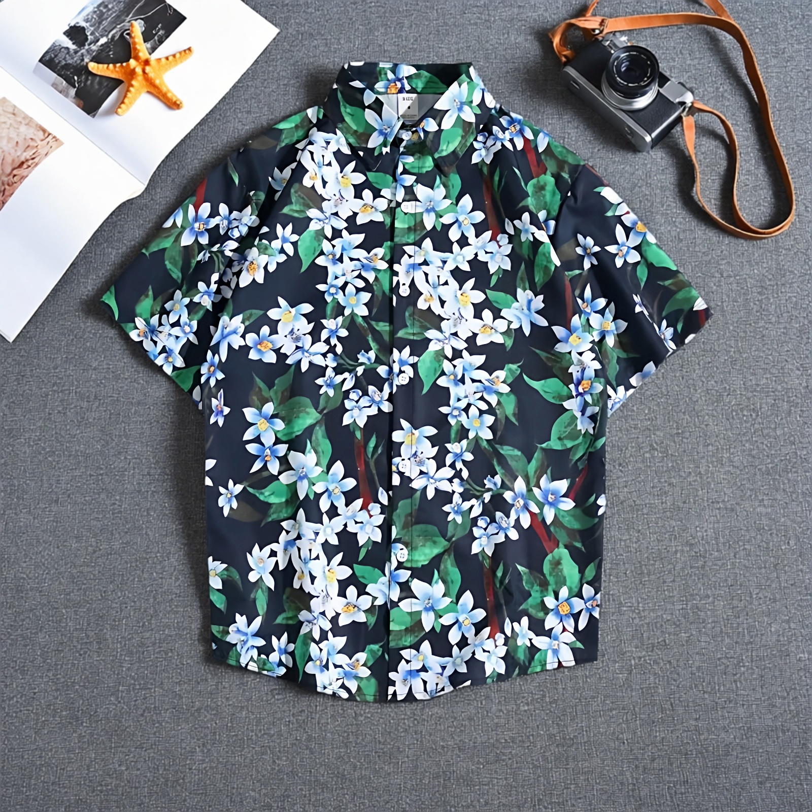 设计感潮短袖衬衫男韩版潮流小众花衬衣ins痞帅港风潮牌复古上衣