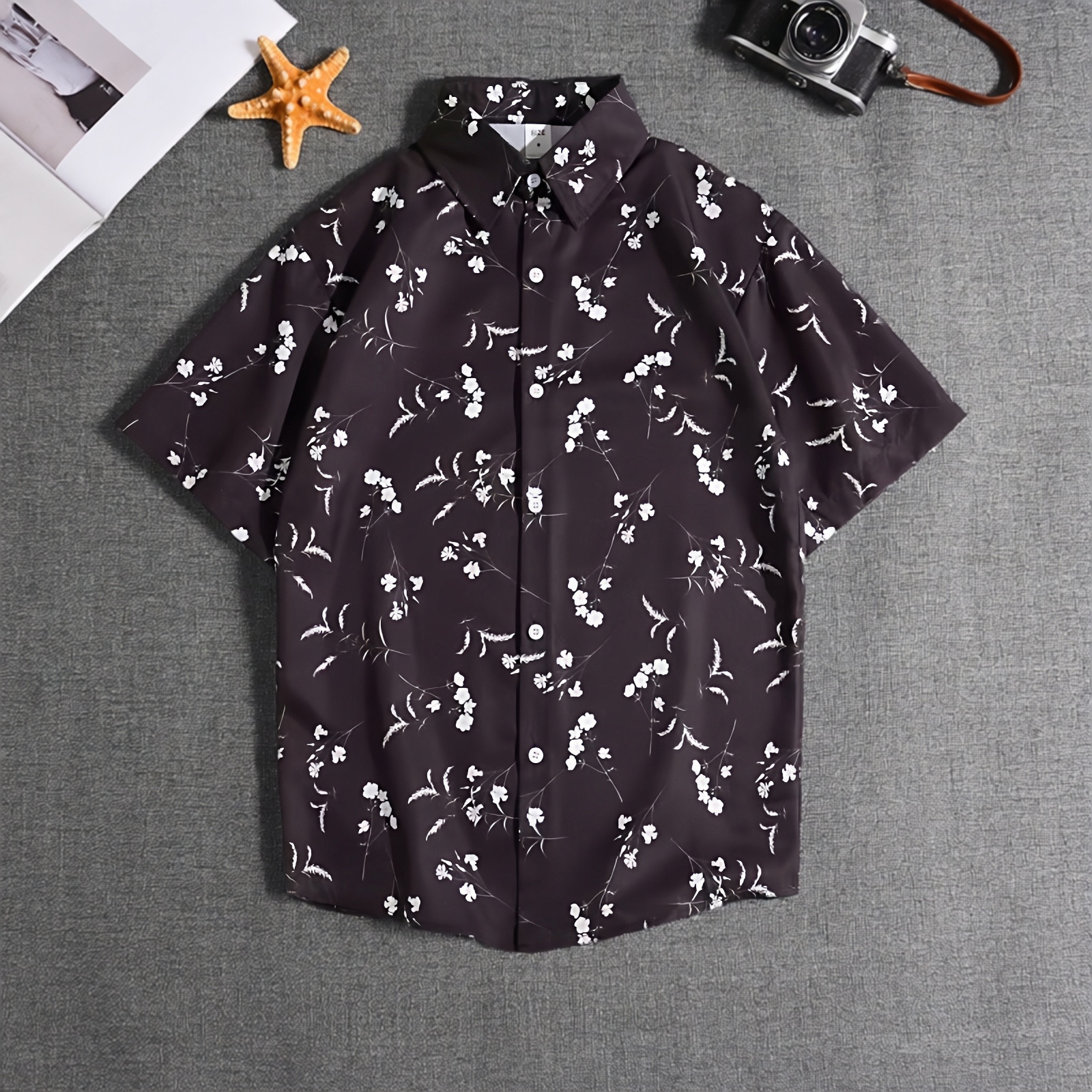 假日风男士碎花衬衫浪漫慵懒宽松短袖春夏海边情侣度假氛围感衬衣