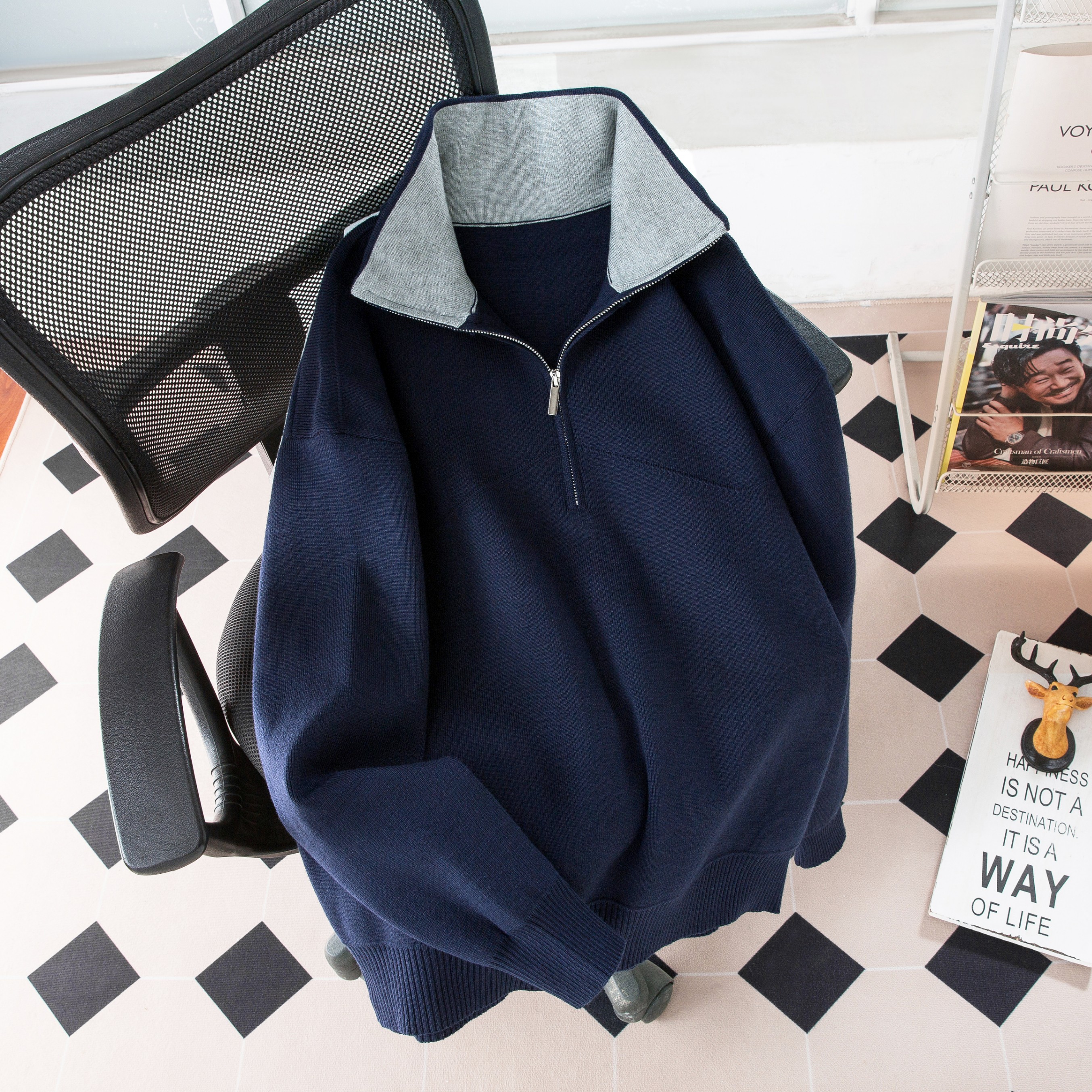 翻领毛衣男士2025秋冬季半拉链