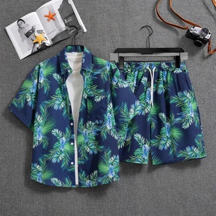 海边沙滩度假休闲大码 衬衫 短裤 五分裤 旅游套装 情侣装 2025男女短袖