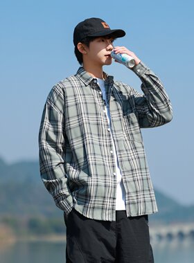 春秋港风2025格子衬衫男士长袖韩版宽松外套休闲学生情侣潮流衬衣
