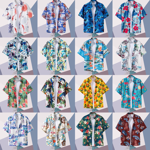 常规短袖情侣度假花衬衫