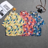 港风ins夏季 衬衣 男女复古痞帅夏威夷沙滩情侣海边时尚 短袖 花衬衫