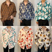 春秋复古慵懒百搭满印碎花长袖 衬衫 男女港风潮流宽松情侣痞帅衬衣