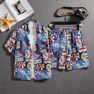 短裤 热带度假风衬衫 衬衫 夏威夷泰国印花短袖 男宽松休闲沙滩服 套装