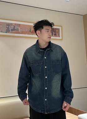 美式复古长袖牛仔衬衫