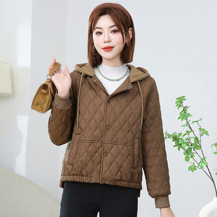 羽绒棉服女短款秋冬季新款连帽中年妈妈装轻薄棉衣夹棉外套棉袄