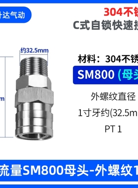 SUS304不锈钢大流量C式自锁快速接头 般用接头大流体6分1寸20mm管
