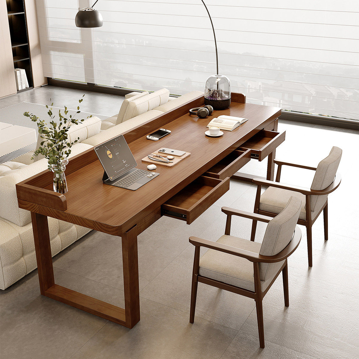 全实木双人书桌2025款中古风家用办公写字工作台卧室带抽屉桌子,住宅家具,书桌,淘宝优惠券,粉丝福利购,淘宝优惠卷