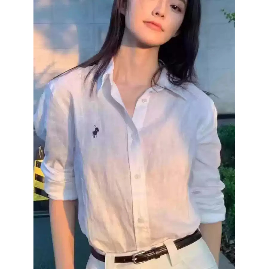 小马标刺绣衬衫女新款宽松休闲慵懒防晒衬衣外穿棉麻百搭上衣