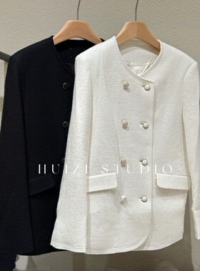 【设计师】高定！细闪羊毛毛呢亮片圆领双排扣外套女    730679