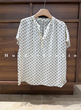 深圳南油正版复古优雅风杏色波点桑蚕丝短袖衬衫2025新品453102
