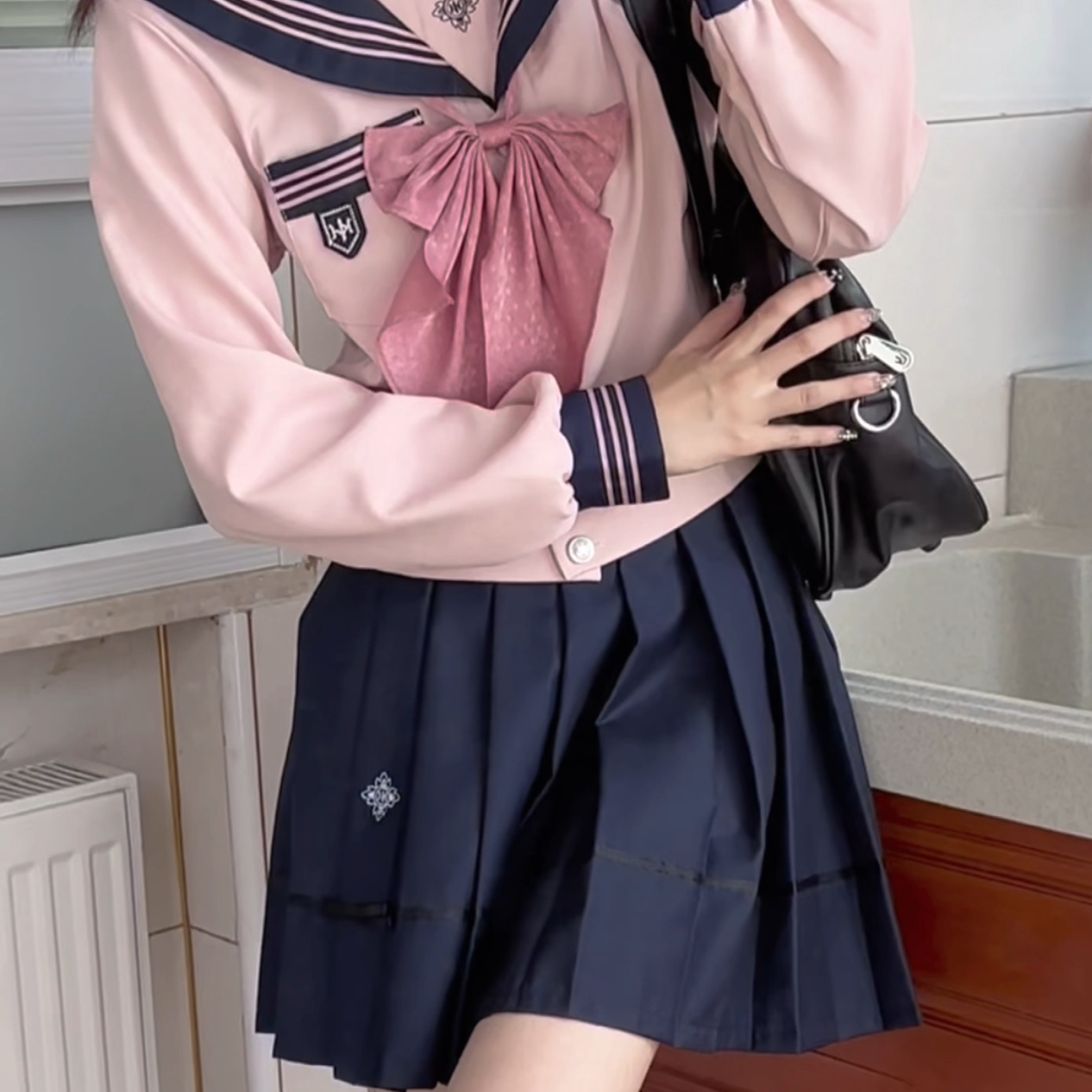 实拍现货 抚蝶女子秋季水手jk制服套装女套装高腰显瘦学生纯色