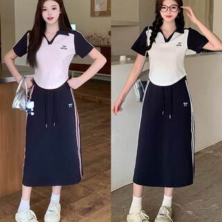 衣之派2025夏装新款胖mm大码女休闲运动风短袖半身裙长短款套装